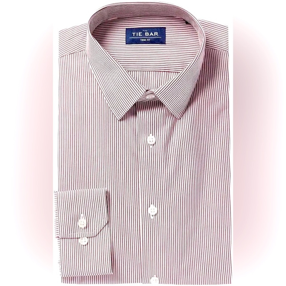 Men’s The Tie Bar Trim Fit Stripe Dress Shirt in Burgundy